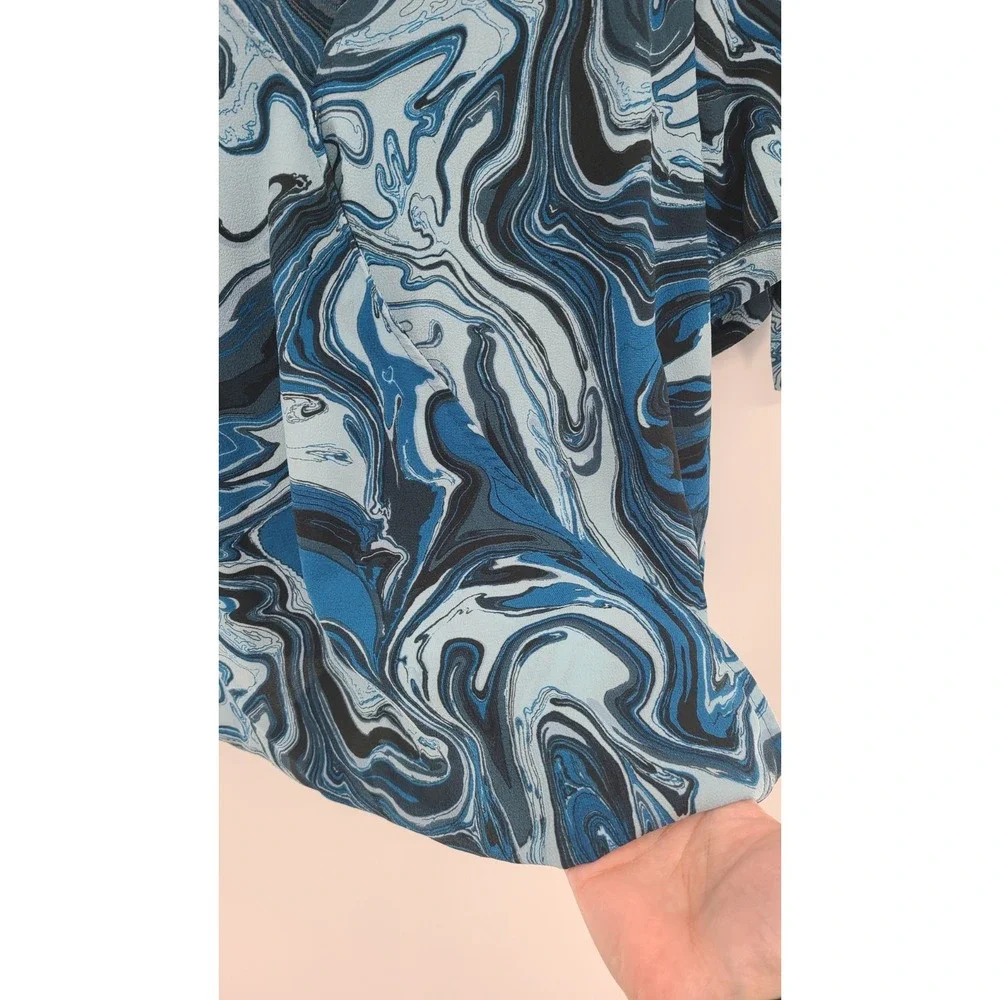 Michael Kors Wrap Swirl Coastal Top Blouse XL Artsy Blue Resort Short‎ Sleeves